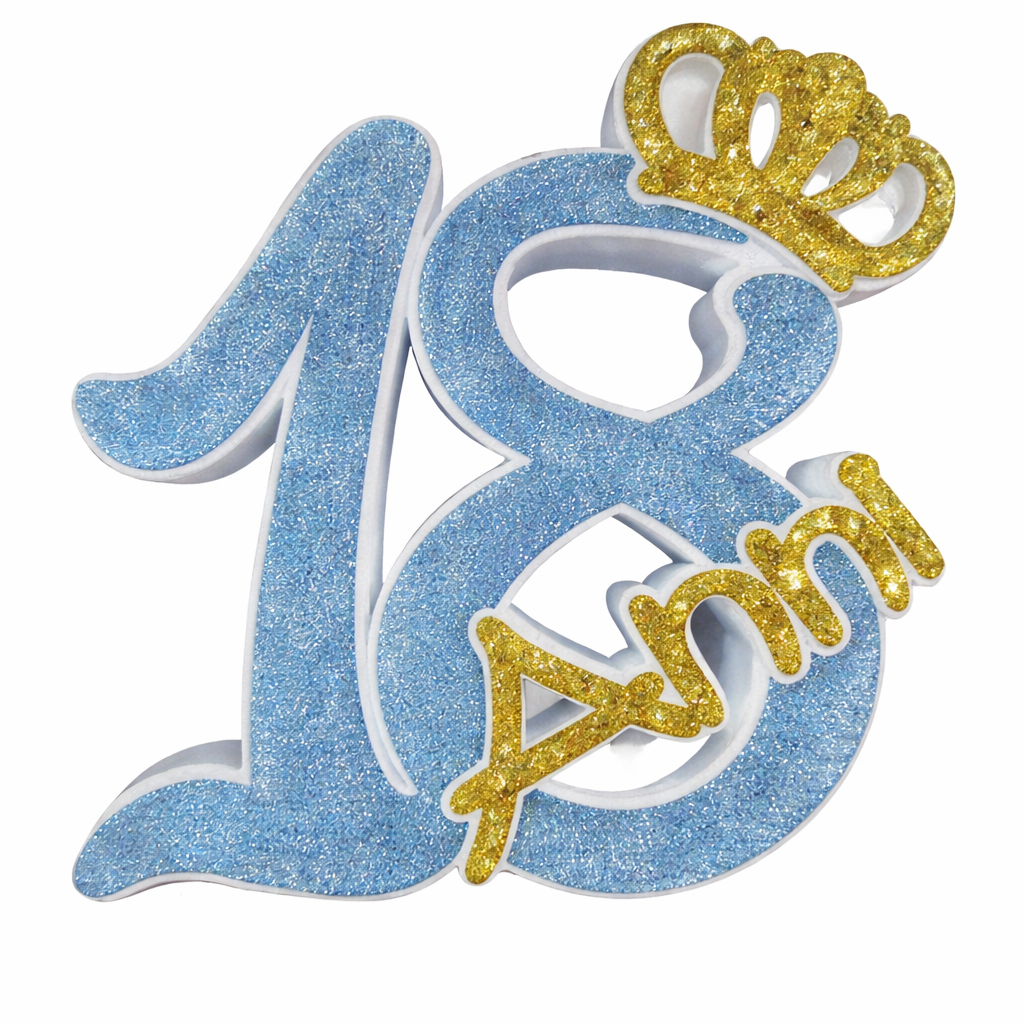 18 anni azzurro con corona oro (28x5x30cm)