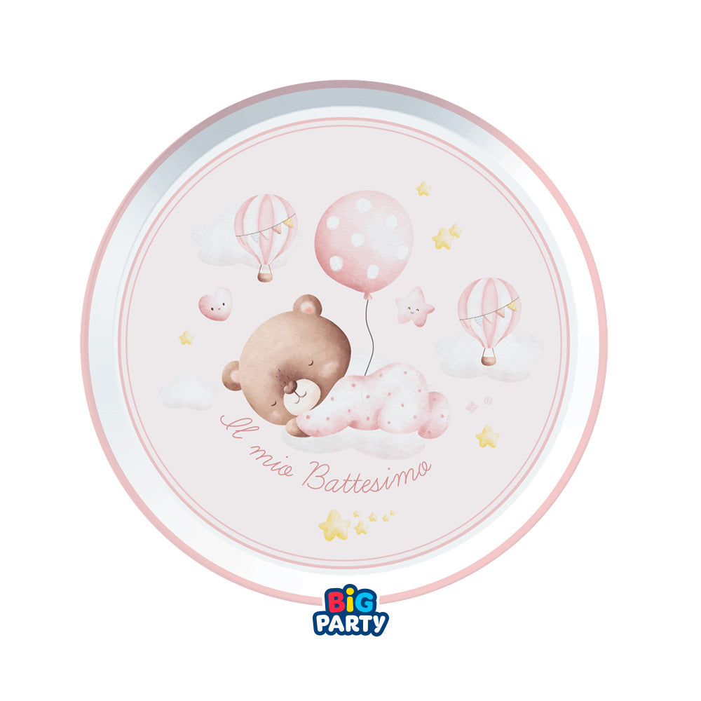 6 Piatti Ø 18 cm Battesimo Baby Bear Rosa