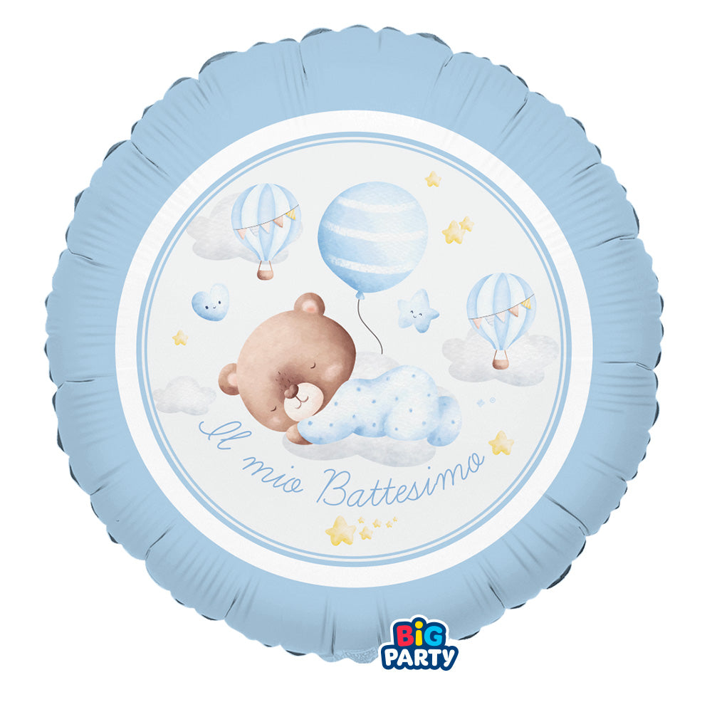 Palloncino Foil Tondo 18″ Battesimo Baby Bear Celeste