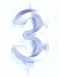 Candelina Luxury Chrome 10 cm Numero 3 Argento
