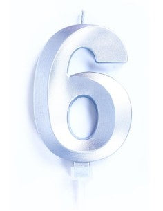 Candelina Luxury Chrome 10 cm Numero 6 Argento