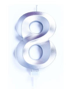 Candelina Luxury Chrome 10 cm Numero 8 Argento