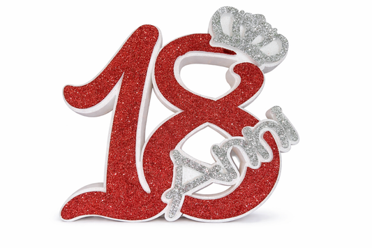 18 anni rosso con corona argento (28x5x30cm)