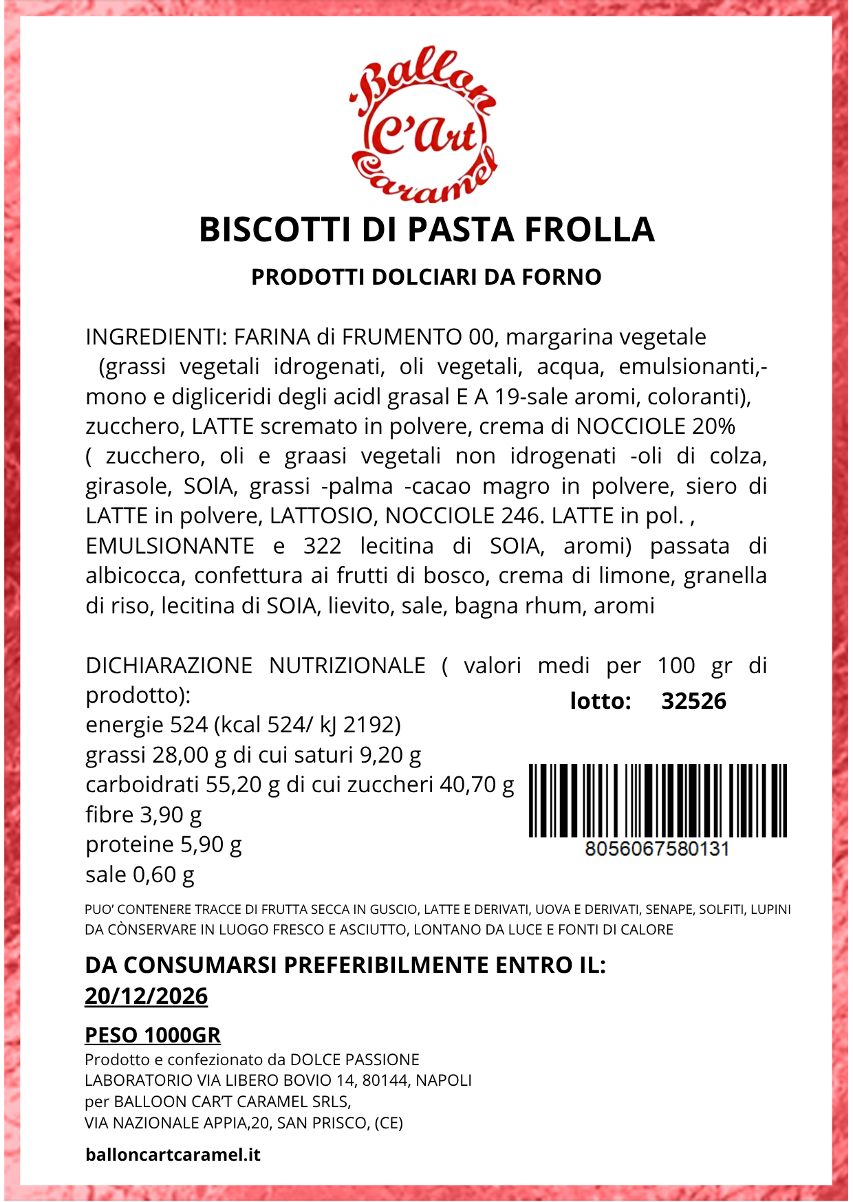 Biscotti di pasta frolla 500gr