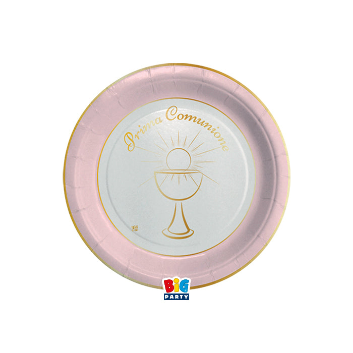 8 Piatti Ø 18 cm Prima Comunione Chic Rosa