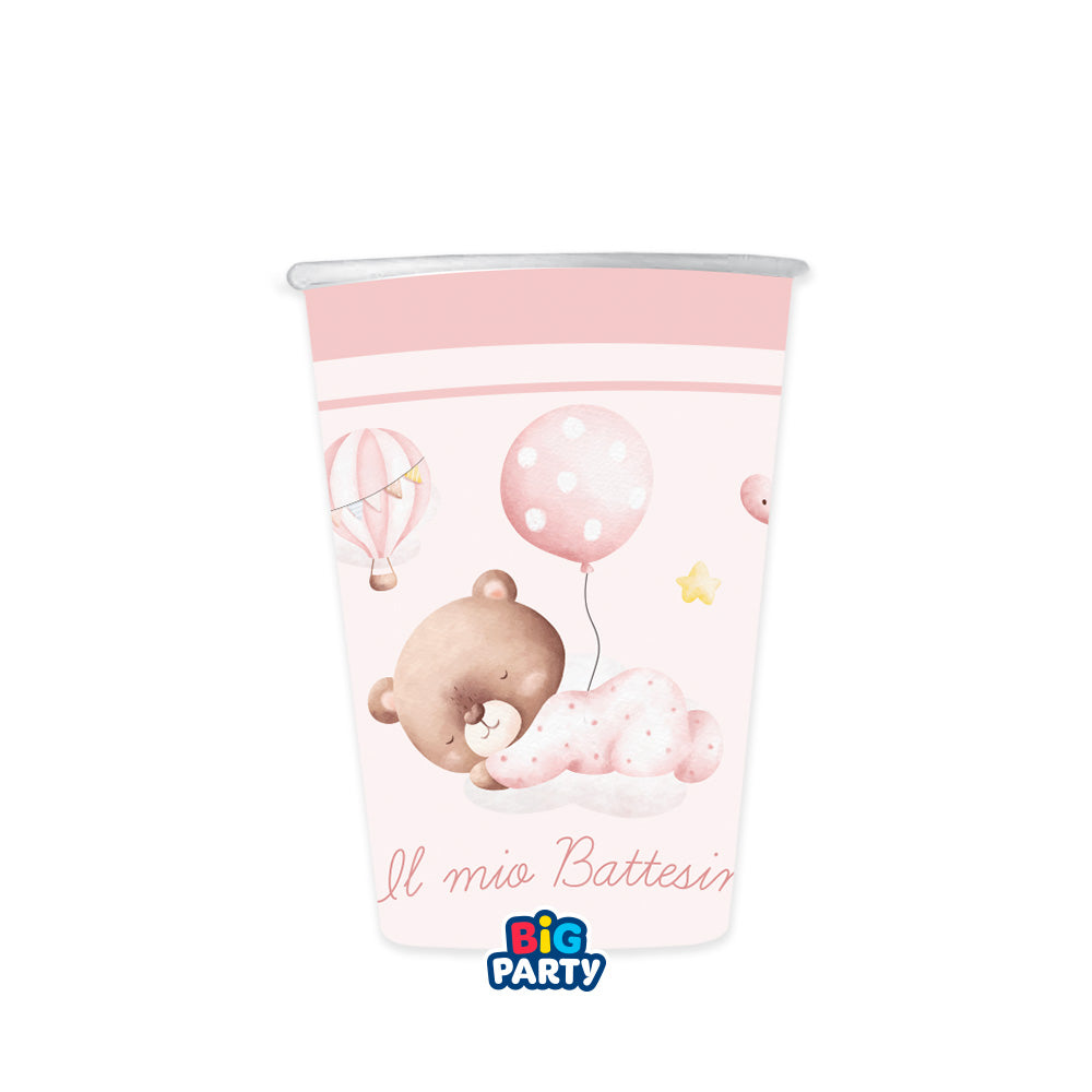 6 Bicchieri 250 cc Battesimo Baby Bear Rosa