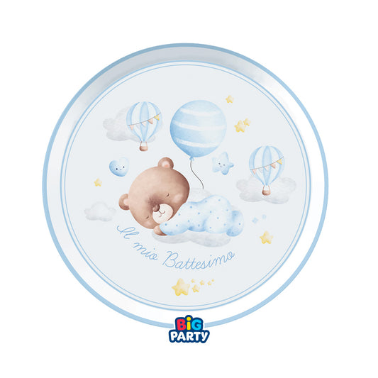 6 Piatti Ø 18 cm Battesimo Baby Bear Celeste