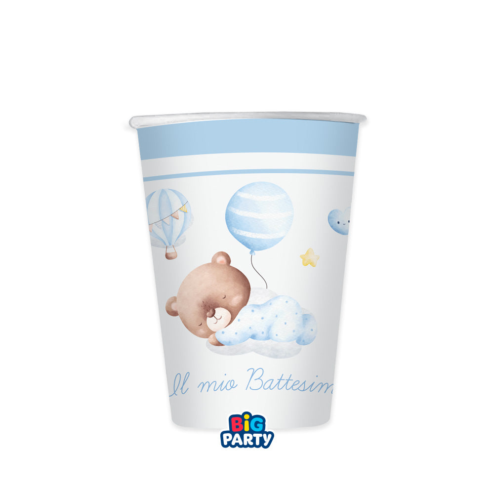 6 Bicchieri 250 cc Battesimo Baby Bear Celeste
