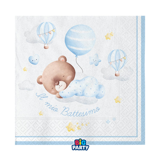 16 Tovaglioli 33 x 33 cm Battesimo Baby Bear Celeste