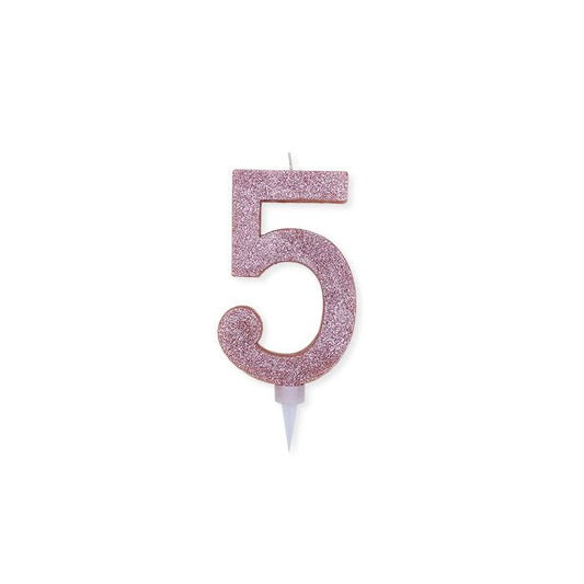Candelina Sweety Maxi Glitter 15 cm Numero 5 Rose Gold