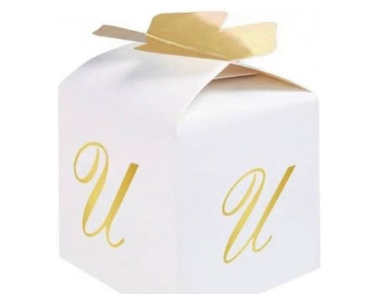 Scatoline portaconfetti Cubetto con Fiocco in carta 5 x 7 x 5 cm Lettera U 10 pezzi